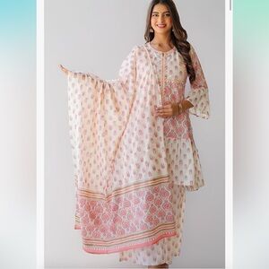 Women's Cotton Floral Printed Kurta Pant With Dupatta